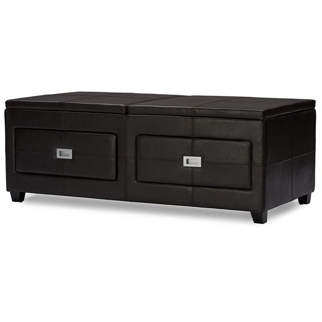 Baxton Studio Indy Faux Leather Lift Top Coffee Table Ottoman in Brown