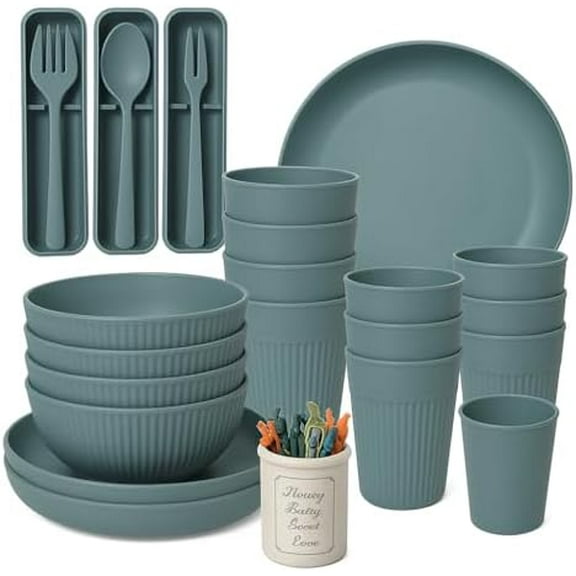 36-Piece Wheat Straw Dinnerware Set for 6 – Unbreakable Lightweight Dish Set with Plates, Bowls, Cups & Cutlery – Microwave & Dishwasher Safe – Eco-Friendly for Home, Camping, Dorm