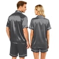 thumbnail image 4 of Couples Pajamas Matching Sets 2 Piece Lounge Set Silk Satin Pajamas Matching Button Down Tops and Shorts Soft Sleepwear S-Xxxxl（Women）, 4 of 8