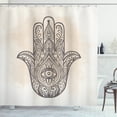 thumbnail image 1 of Oriental Shower Curtain, Palm Shaped Folkloric Interpretation Ornate Bohemian Details Art, Fabric Bathroom Set with Hooks, 69W X 84L Inches Extra Long, Warm Taupe and Dark Taupe, by Ambesonne, 1 of 3