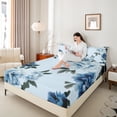 thumbnail image 4 of Feelyou Blue Fashion Flower Queen Sheet Sets, Watercolor Floral Flat Sheet, Teens Adult Women Girls Queen Fitted Sheet, Luxury Bedroom Decor, 4 Pieces, 4 of 7