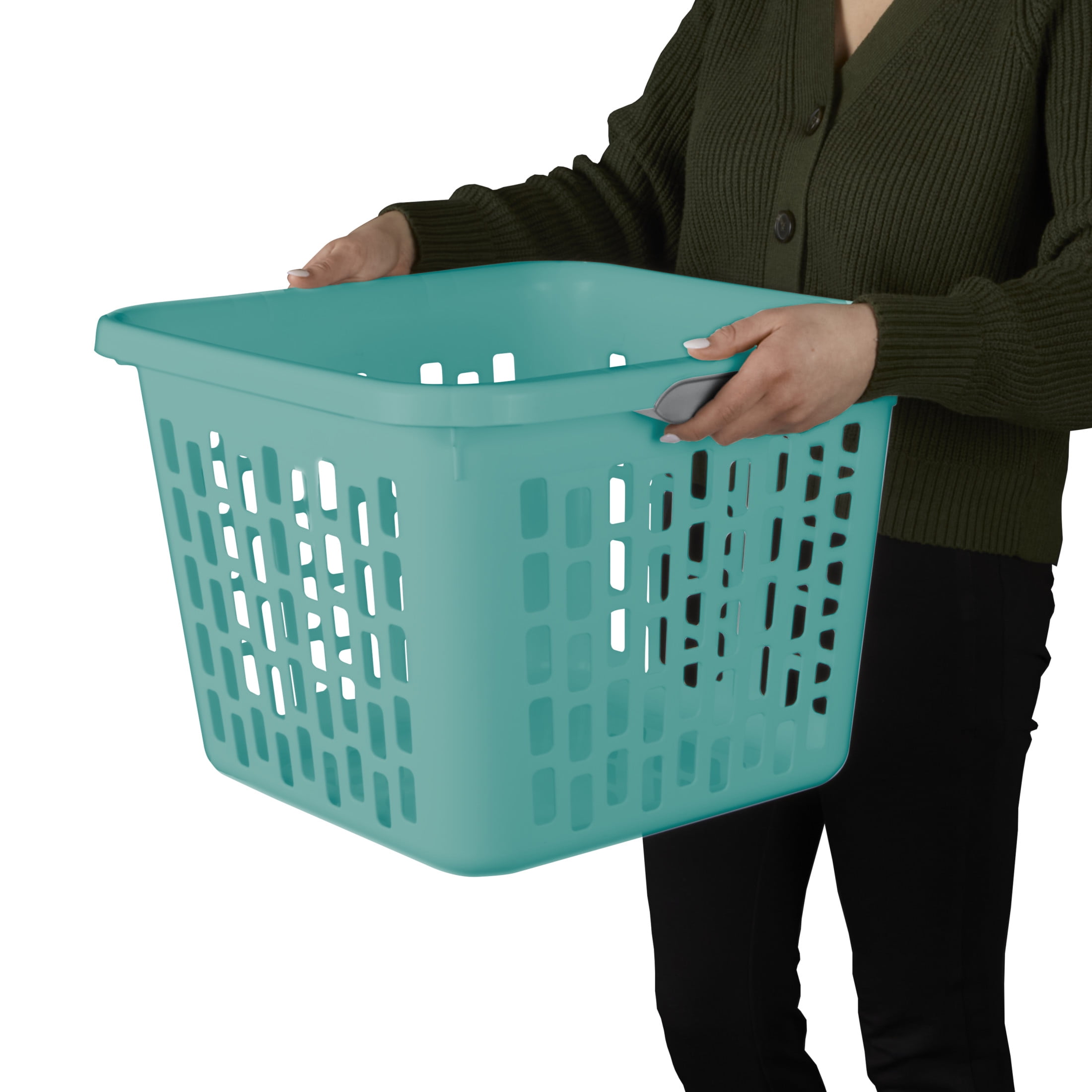 Sterilite 1.5 Bushel Square Laundry Basket, Plastic Laundry Basket with 2 Comfort Grip Handles, Teal
