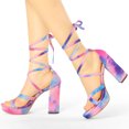 thumbnail image 2 of Sandalias con Cordones Tacón Ancho Plataforma Colorida Allegra K Azul Rosa 36, 2 of 7
