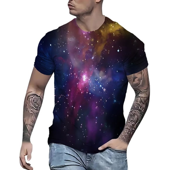 LUOGENLI Male T-shirts for Mens Men's Fashion Star Themed Printed Short Sleeved Casual and Comfortable T Shirt T-shirts for Men Graphic Tee Easter T-shirts for Men Graphic Tee Valentines Black XL