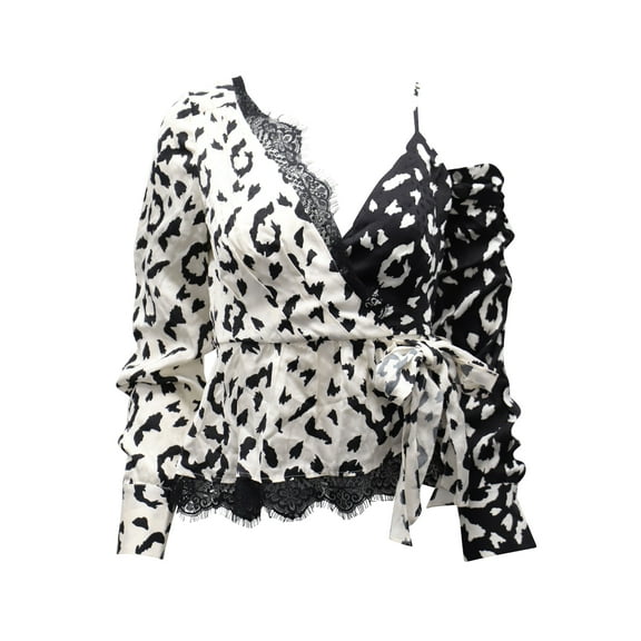 Pre-Owned Self Portrait Leopard Print Wrap Top in White Viscose