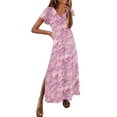 thumbnail image 2 of Amzcrzy Robes pour Femmes Robes Grande Taille pour Femmes aux Formes Robes pour Femmes Printemps et Été Col en V Uni Décontracté Manches Courtes Longue Robe Robe d'Été Robes de Printemps, 2 of 3