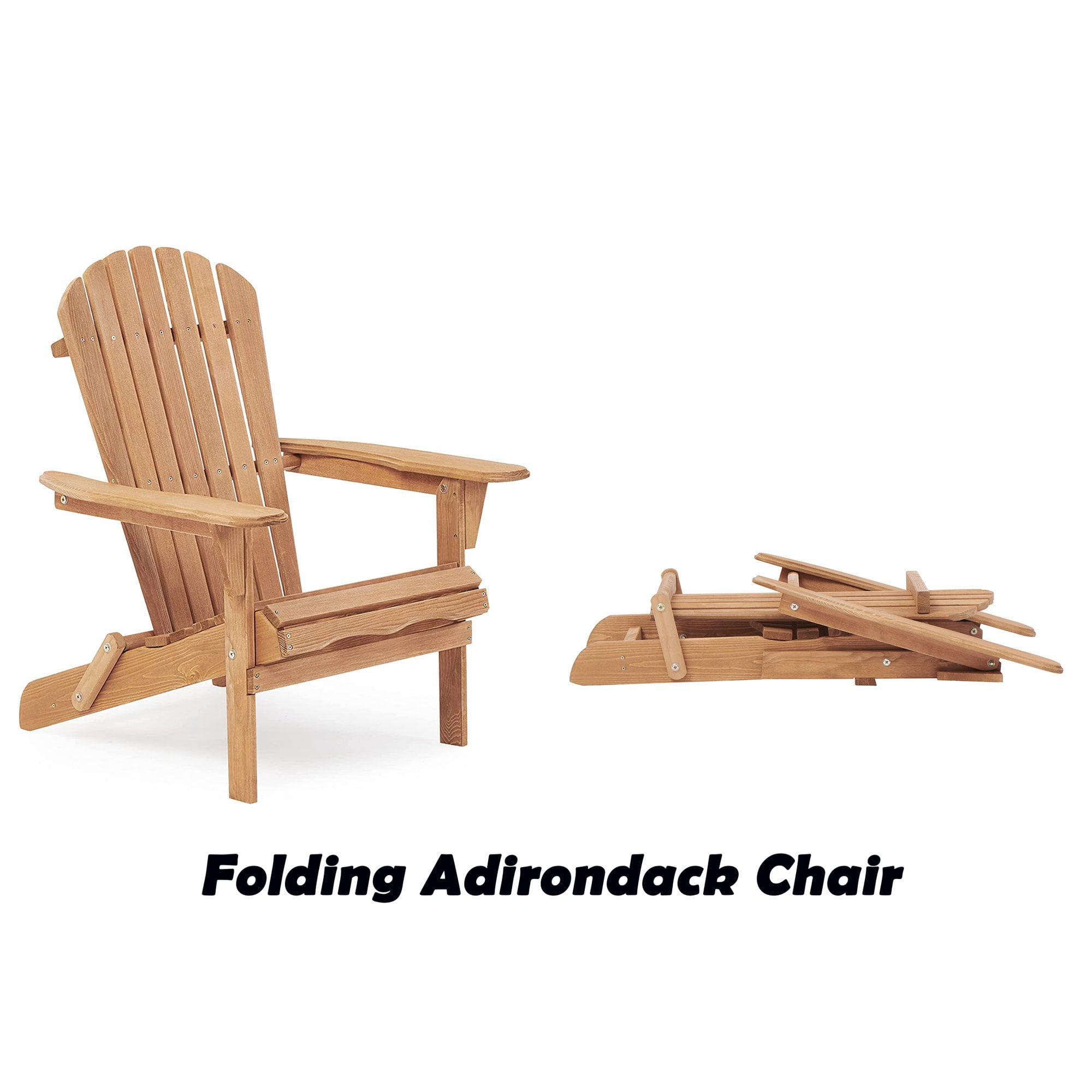 Gewnee Folding Wood Adirondack Chairs Set of 2, Outdoor Patio Chairs,Brown
