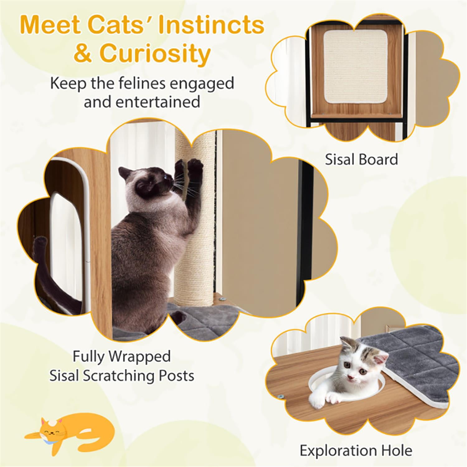 resenkos 52" Cat Tree Tower with Private Condos for Indoor Cats, Multifunctional Plush Cat House with Metal Frame and Scratching Posts, Brown