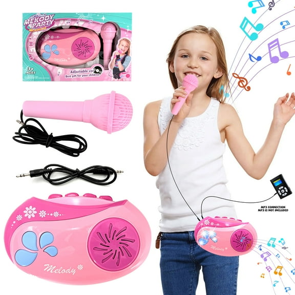 Microphone Toys for Kids, Portable Karaoke Machine Microphone for Singing, Toy for 3-6 Year Old Girls, Toddler Birthday Gift
