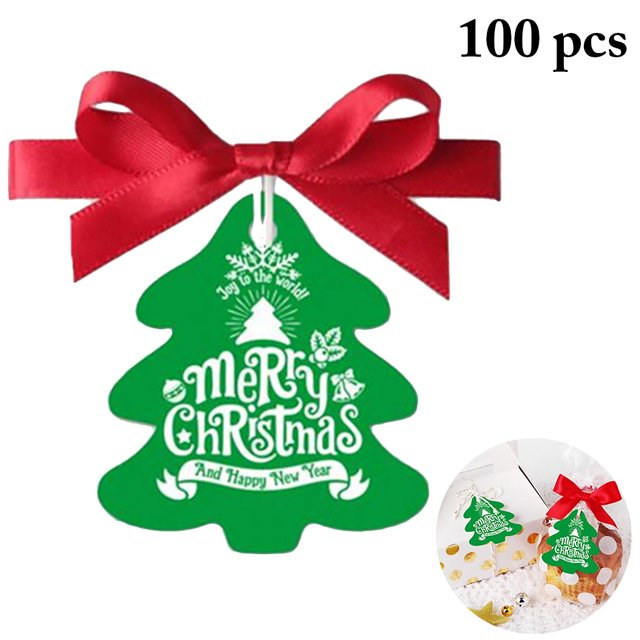 100PCS Christmas Hanging Tag Xmas Tree Shape Decorative Gift Tag Paper Tag