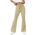 thumbnail image 3 of CFLVAEK Bootcut Leggings for Women Casual Drawstring High Waist Yoga Pants Butt Lift Flare Workout Pants Solid Color Gym Running Leggings Beige XXL, 3 of 9