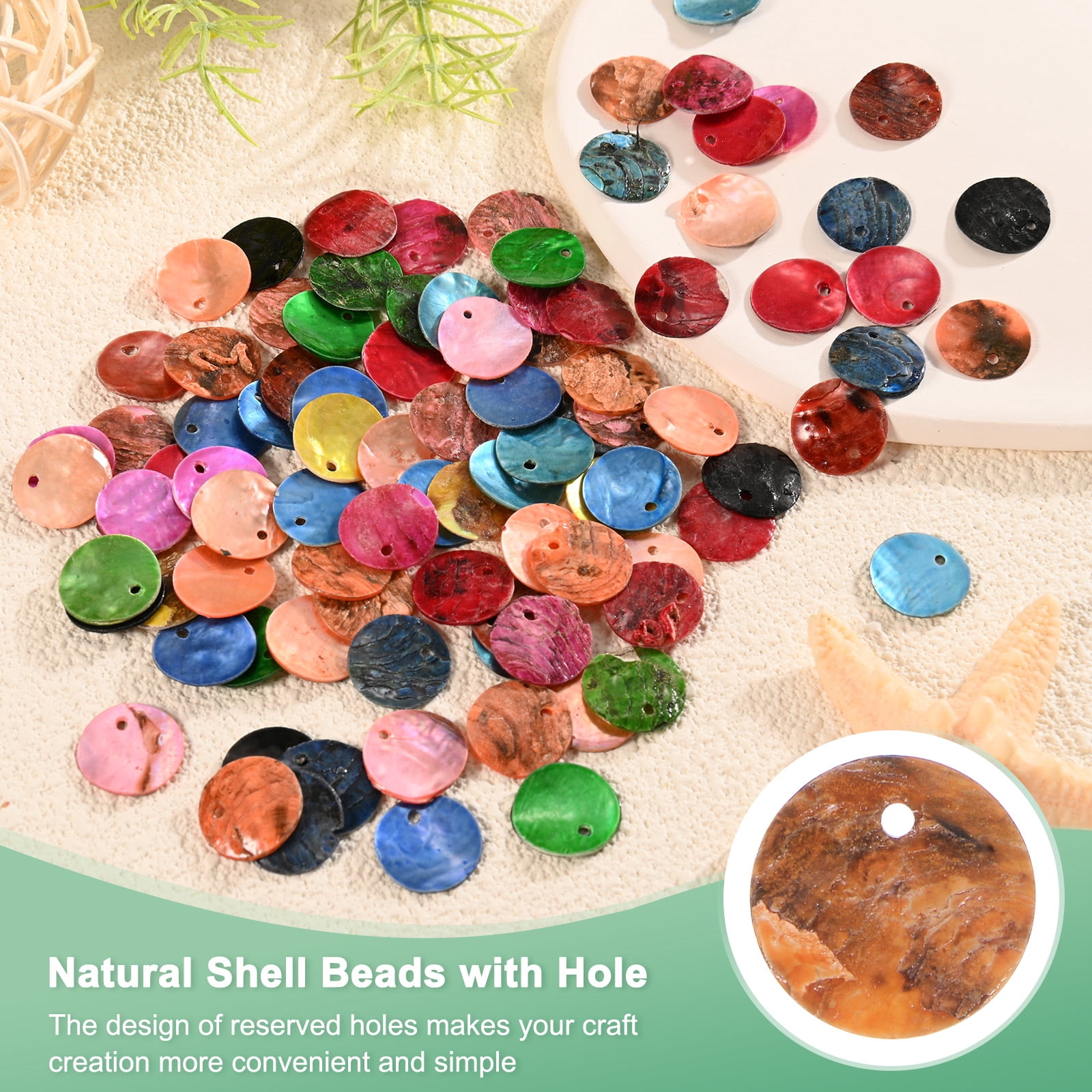 Uxcell 300-Pack Natural Flat Round Seashells, 15mm Flat Round Coin Charm Beads with Hole, Mother of Pearl Shell for Jewelry [Orange]