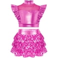 thumbnail image 2 of HULIJA Girl's Latin Jazz Dance Dress Metallic Dancing Clothes Crop Top with Skirt Set for Stage Performance Hot Pink 6, 2 of 4