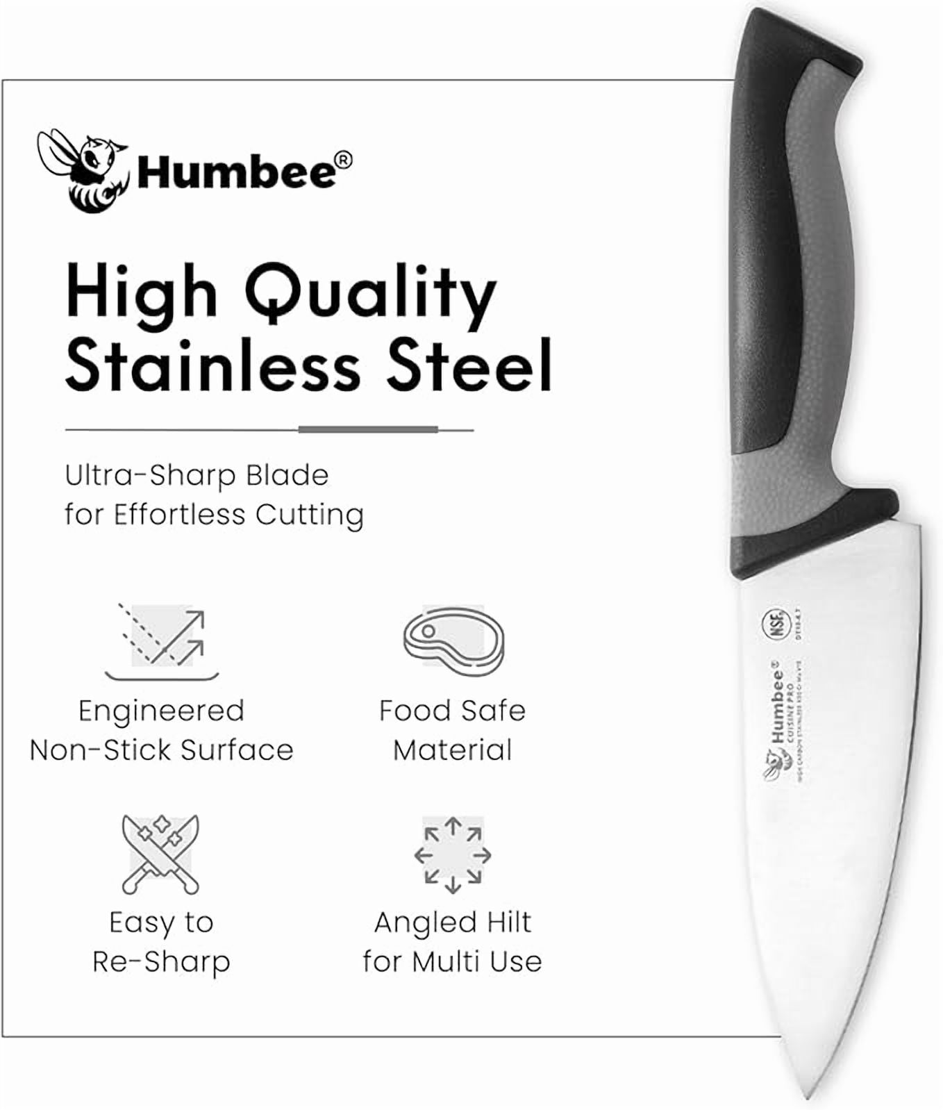 Humbee 6-Inch Chef Knife Razor-Sharp Blade Kitchen Knife with Comfortable Grip Handle, Cool Grey DT-10 Series