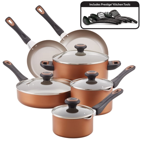 Farberware 16-Piece Nonstick Pots and Pans Set/Cookware Set, Copper