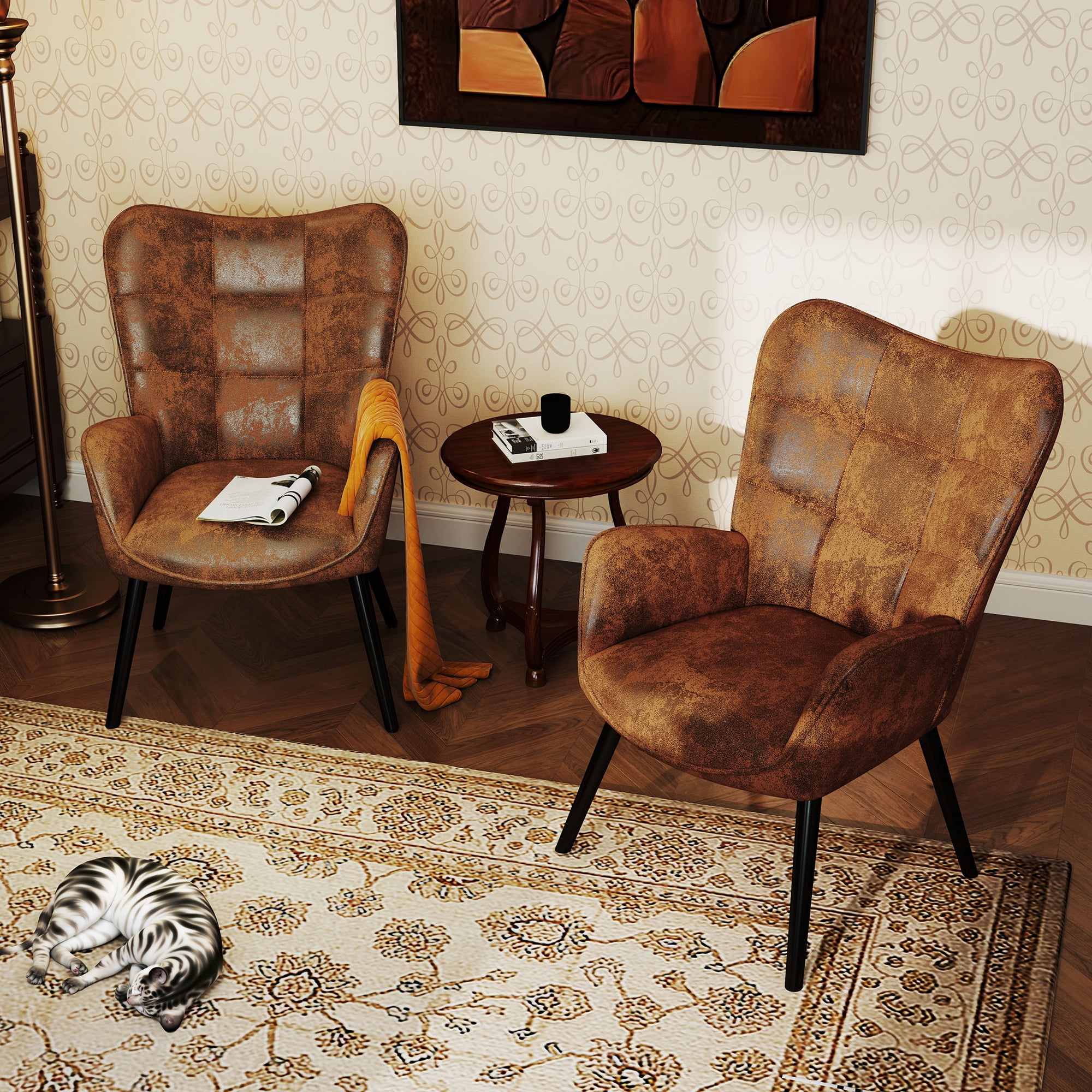Homy Casa Accent Chair Set of 2 with Armrests, High Back Lounge Chair for Living Room, Bedroom, Vanity