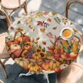 thumbnail image 2 of Pumpkins Fall Round Tablecloth, Fitted Table Cover with Elastic for 55"-60" Round Tables, Harvest Thanksgiving Botanical Farmhouse Leaves Table Cloth Outdoor Dinning Party Waterproof Tablecloths, 2 of 7