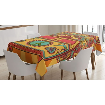 70s Party Decorations Tablecloth Hippie Vintage Mini Van