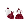 thumbnail image 2 of BemeyourBBs Newborn Baby Girls Spring Summer Fall Clothes Cute Infant Baby Girls 3 Piece Outfit Ribbed Short Sleeve Romper with Bow Print Suspender Skirt Overalls Dress Set, 2 of 9
