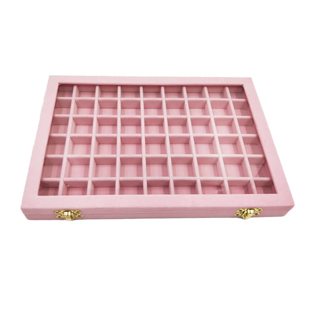 Inteprter Organizador de joyas Lints de gran capacidad, 54 rejillas, caja de almacenamiento para joyas, bandeja, soporte para pendientes con tapa para Almacenamiento y organización del hogar Rosado Inteprter HA070409-09