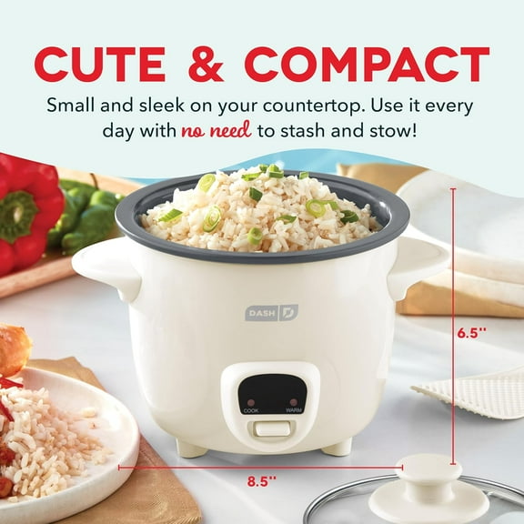 Mini Rice Cooker Steamer with Removable Nonstick Pot, Keep Warm Function & Recipe Guide - Cream