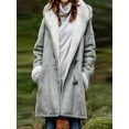 thumbnail image 4 of Fanxing Teen Girls Plus Size Suede Leather Coat Winter Warm Sherpa Fleece Lined Suede Hooded Parka Coats Mid Length Cozy Fuzzy Pea Coat Gray,M, 4 of 6