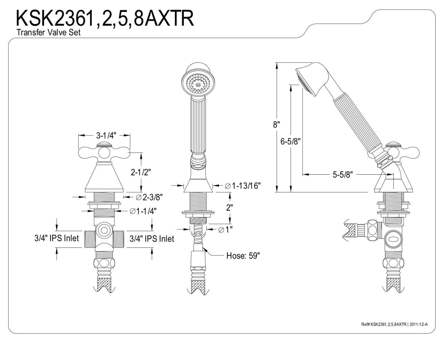Kingston Brass KSK2361AXTR Deck Mount Hand Shower with Diverter for Roman Tub Faucet, Polished Chrome