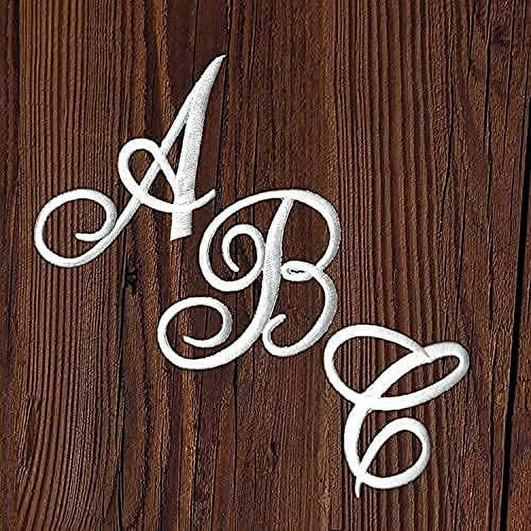 Monogram Letter Patch 26 Piece Kit, Script Iron on Appliques, Kit Includes All 26 Cursive Letters for Clothing, Stockings, and More! (Large, White)