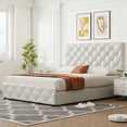 thumbnail image 2 of Towallmark King or Full Size Platform Bed Frame with 4 Storage Drawers – Adjustable Headboard – Diamond Tufted Linen or Faux Leather Upholstery – No Box Spring Needed, 2 of 35