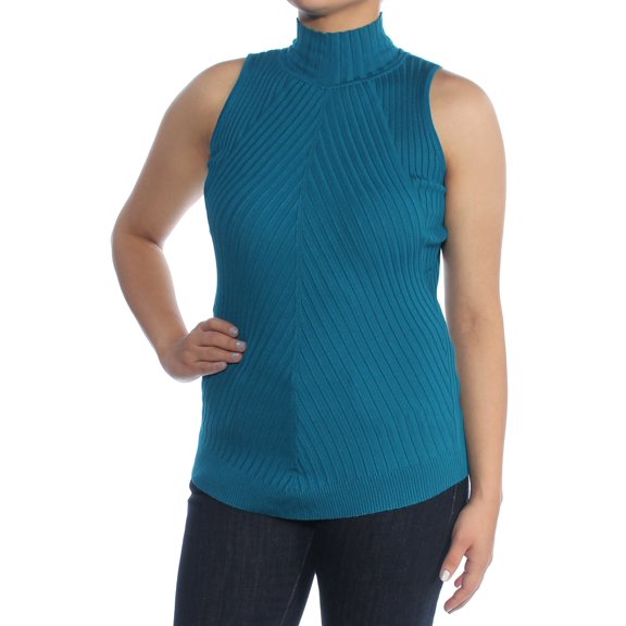INC $50 Womens 1240 Teal Textured Turtle Neck Sleeveless Casual Top S B B