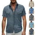 thumbnail image 7 of ZACPNCV Mens Linen Blend Solid Short Sleeve Shirt Two Chest Pocket Button Down Camp Collar Casual Breathable Menswear, 7 of 7