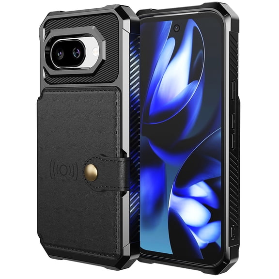 Dteck Shockproof Faux Leather Wallet Cell Phone Case for Google Pixel 10A,Black