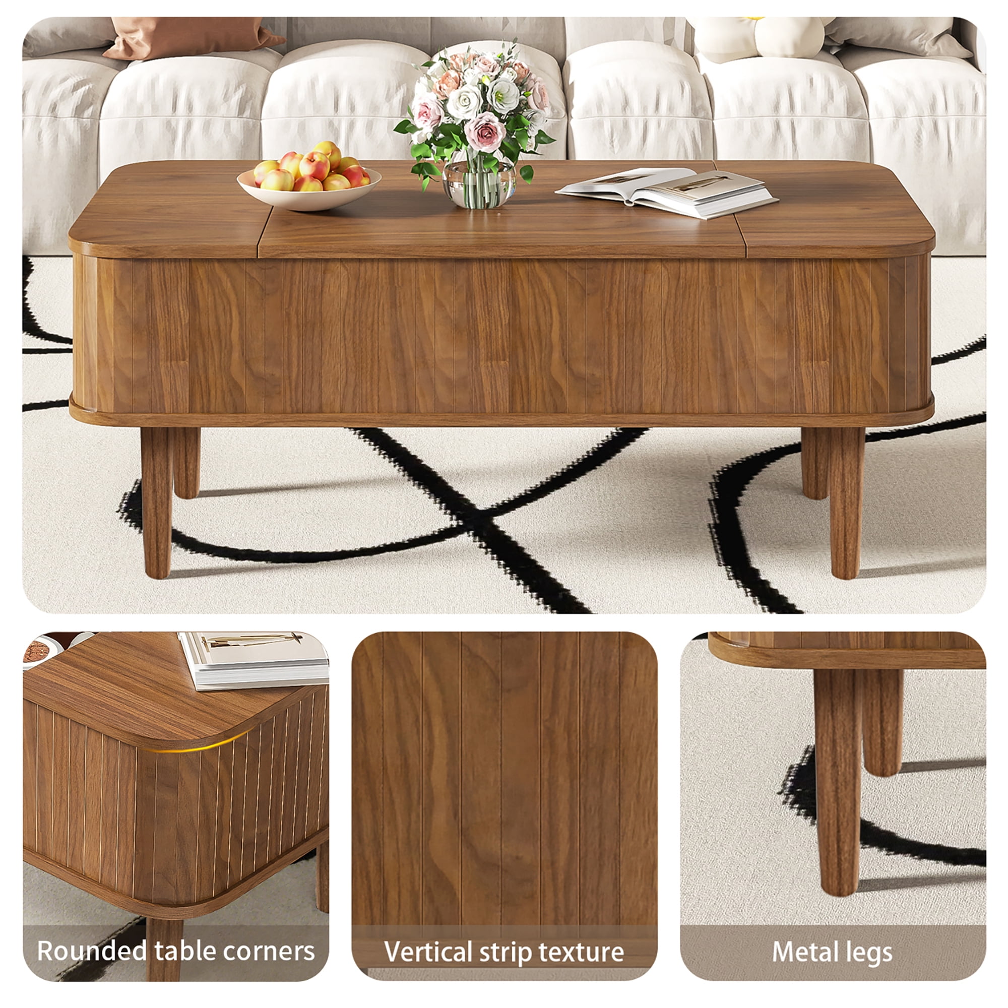 Lift Top Coffee Table with Storage, Mid Century Modern Coffee Table for Living Room, Small, Walnut