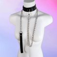 thumbnail image 1 of Sexy mujer rosa PU cuero Bowknot cuerda de tracción Metal enlace cadena campana colgante Punk Collar gargantilla Collar joyería Accesorios Tan Jianjun unisex, 1 of 2