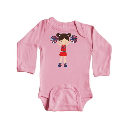 

Inktastic Cheerleaders Girl With Brown Hair Red Uniform Gift Baby Girl Long Sleeve Bodysuit