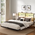 thumbnail image 5 of GUNAITO Full Size Floating Bed Frame Metal Platform Bed with LED Lights & Charging Station Modern Bed with Headboard and Under-bed Storage Black, 5 of 10