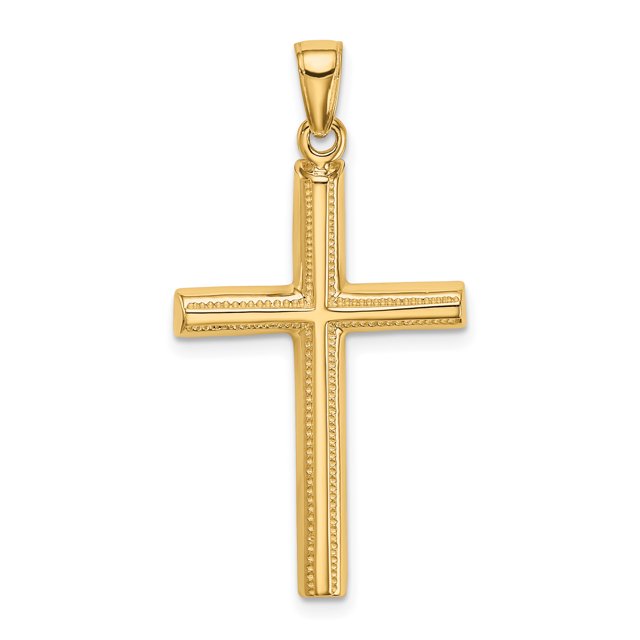 Collier Croix en Or Jaune 14k Pendentif Religieux Latin