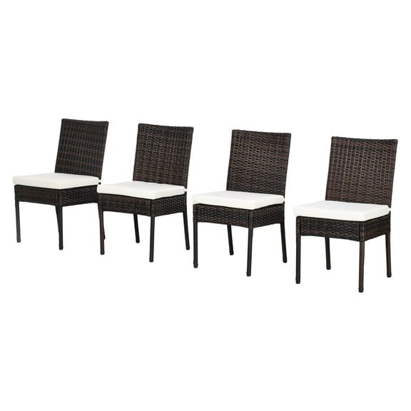 PE Rattan Dining Chairs Outdoor, Patio Wicker Chairs with Cushions, Brown Set of 4