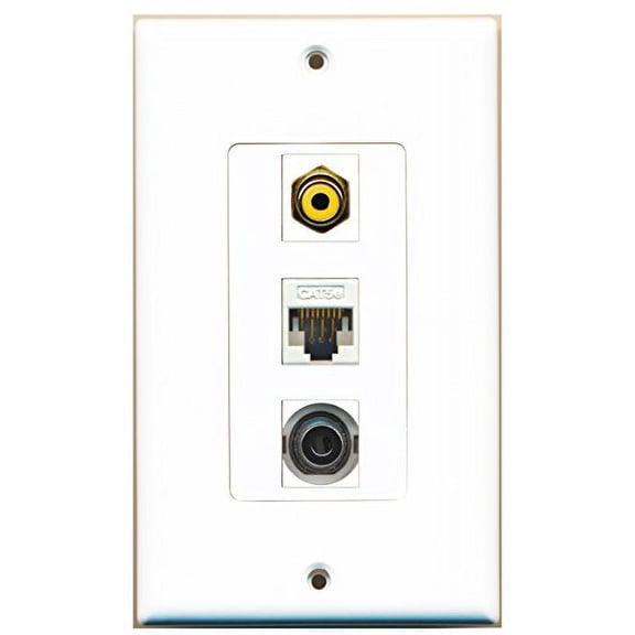 RiteAV - 1 Port RCA Yellow and 1 Port 3.5mm and 1 Port Cat5e Ethernet White Decorative Wall Plate