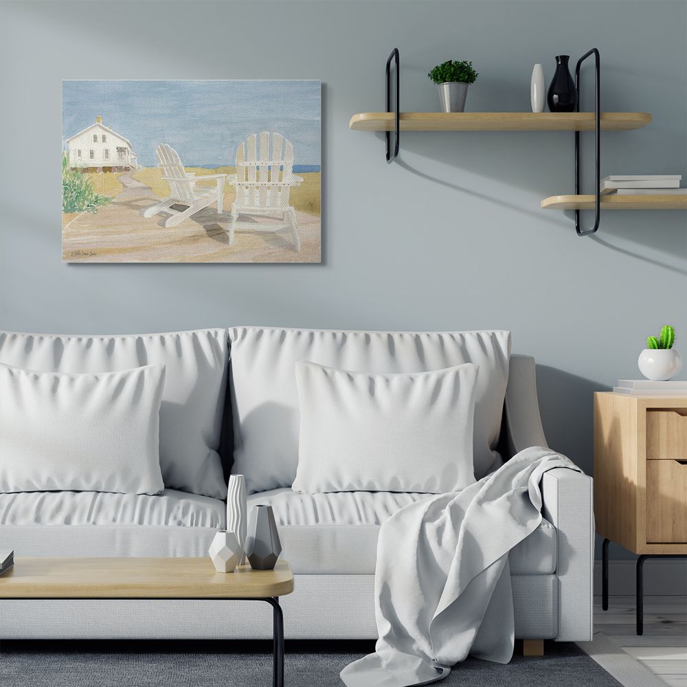 Stupell Industries Wooden Beach Chairs in Serene Cape Landscape Watercolor Canvas Wall Art Design by Stellar Design Studio, 30" x 40"