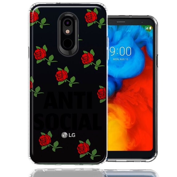 MUNDAZE for LG Stylo 4 Anti Social Roses Design Double Layer Phone Case Cover