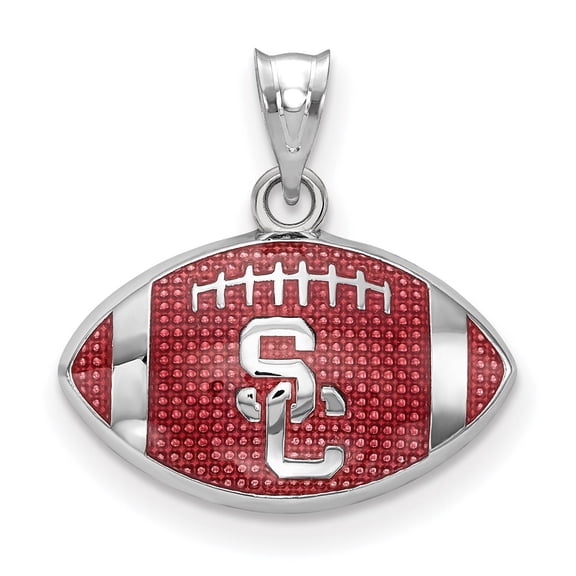 Sterling Silver University of Southern California Enameled S-C Football Pendant Charm