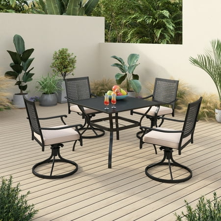 Sophia & William 5 Piece Outdoor Patio Dining Set 4 Patio Dining Swivel Chairs and 37 Square Metal Dining Table