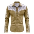 thumbnail image 4 of GUZOM Mens Western Embroidered Long Sleeve Shirt Stretch Fabric Button Down Cowboy Style with Yoke Design for Rodeo Concert Casual Wear Khaki,Size L, 4 of 4