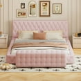 thumbnail image 2 of Bedroom Set with Queen Upholstered Platform Bed and Rectangular Ottoman, 2-Pieces Bedroom Funiture, Velvet Fabric & Tufted Design, Pink, 2 of 9