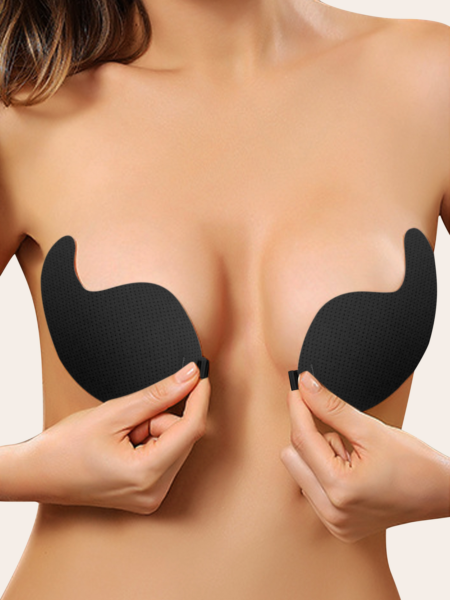 Unique Bargains Women's Reusable Push-up Adhesive Bras for Backless Dress M Black