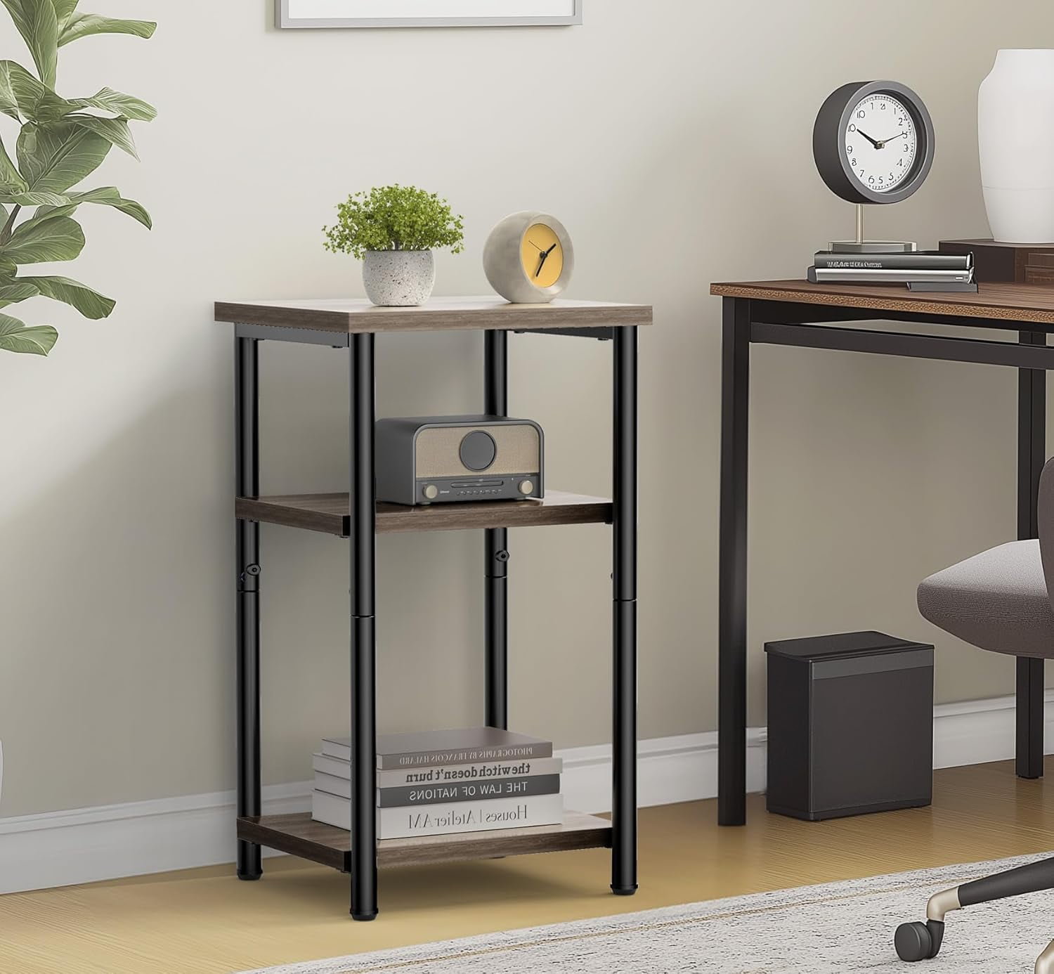 Nextay 3-Tier End Table, Side Table with Storage Shelf and Adjustable Feet, Small Nightstand for Living Room, Bedroom, Office, 1-Pack