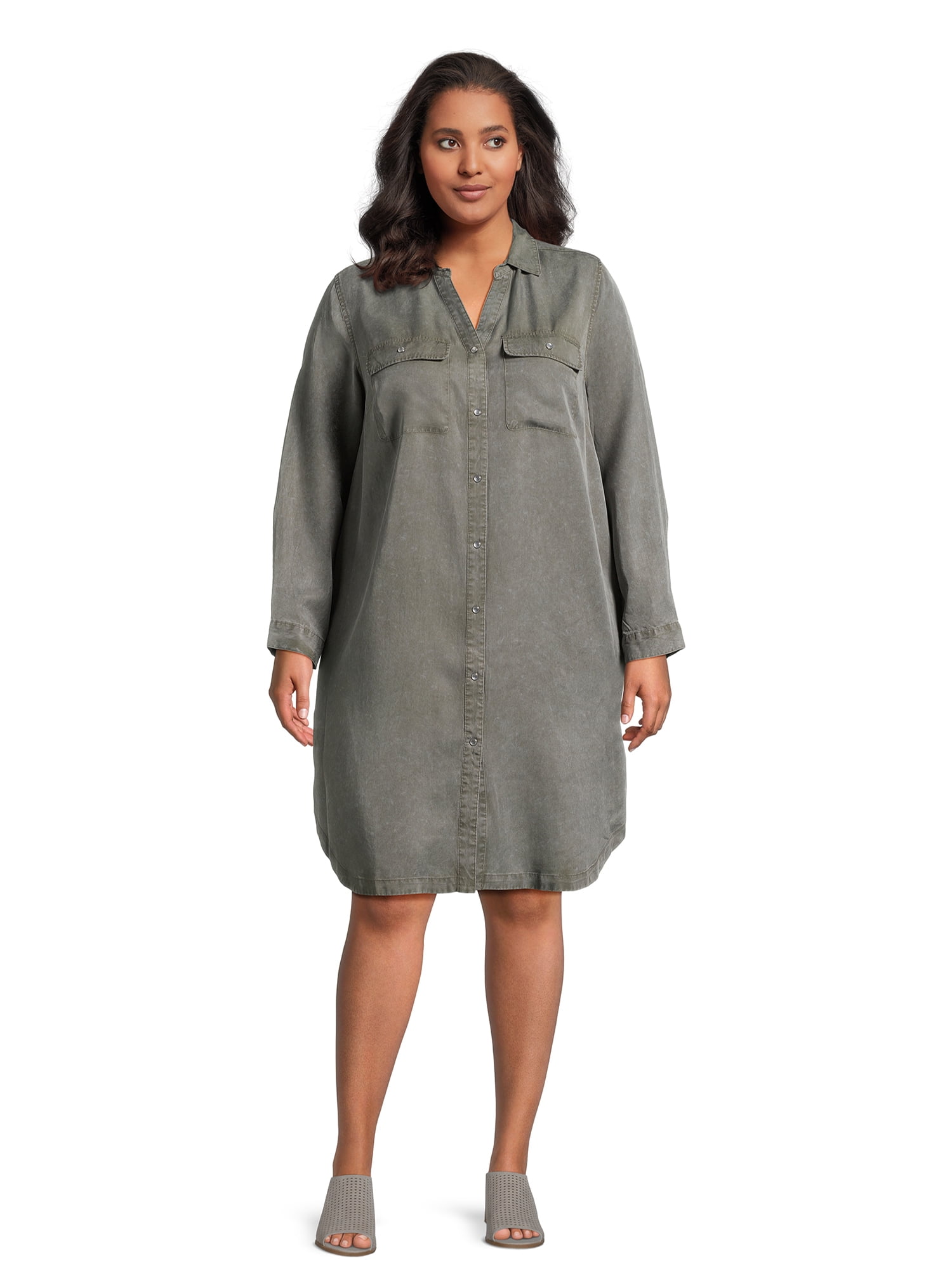 Terra & Sky Women’s Plus Size Shirtdress with Long Sleeves
