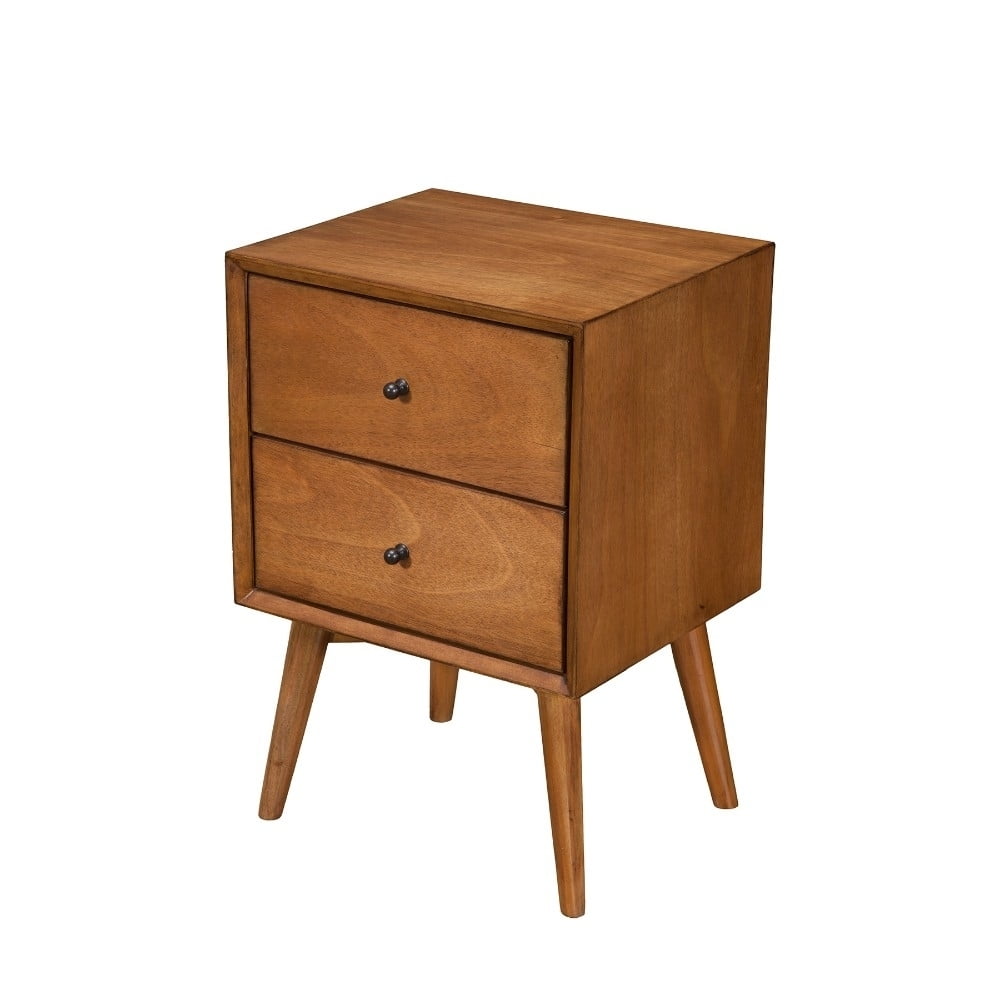Alpine Furniture Flynn Mid Century 2 Drawer Wood Nightstand in Chestnut