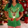 thumbnail image 2 of Garbnen Christmas Scrub Tops Women Plus Size Stretchy Xmas Elk Print Nurses Working Uniforms with Pocket V Neck Short Sleeve Scrubs for Women Tops S-5XL, 2 of 5